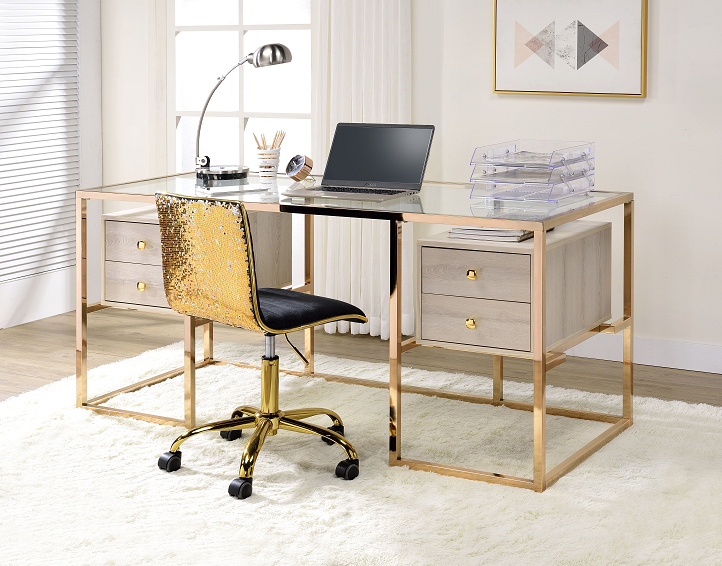 Huyana Clear Glass & Gold Desk - ATL FURNITURE