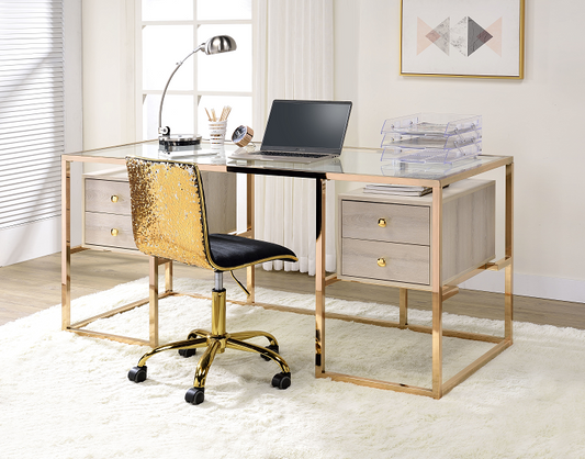 Huyana Clear Glass & Gold Desk - ATL FURNITURE