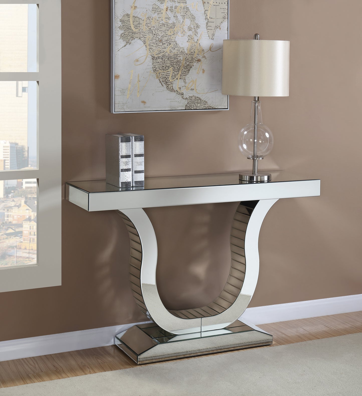 Saanvi U-shaped Mirrored Entryway Console Table Silver