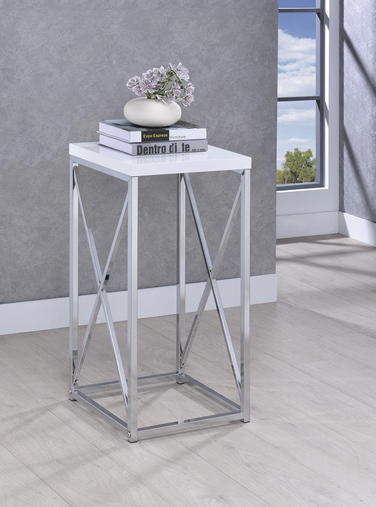 G930014 Contemporary Glossy White and Chrome Accent Table - ATL FURNITURE