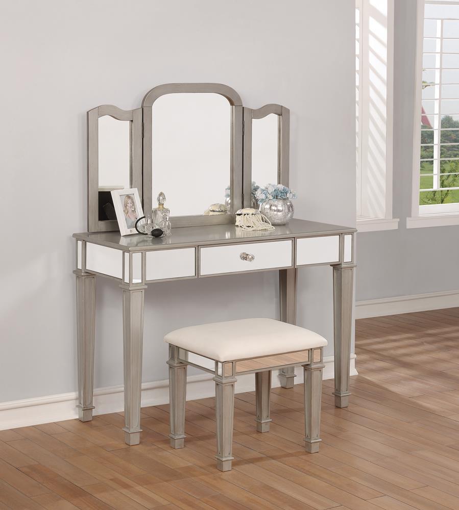 G930131 Contemporary Metallic Platinum Vanity Set - ATL FURNITURE