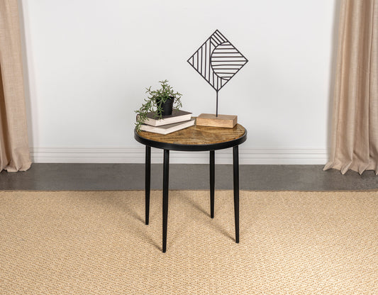 Hayden Metal Round Side Table Natural Mango and Black