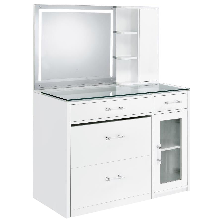 Flora 2-Drawer Vanity Set With Led Mirror White High Gloss