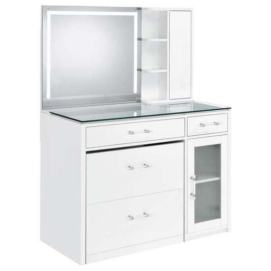 Flora 2-Drawer Vanity Set With Led Mirror White High Gloss