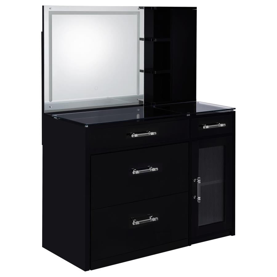Flora 2-Drawer Vanity Set With Led Mirror Black High Gloss
