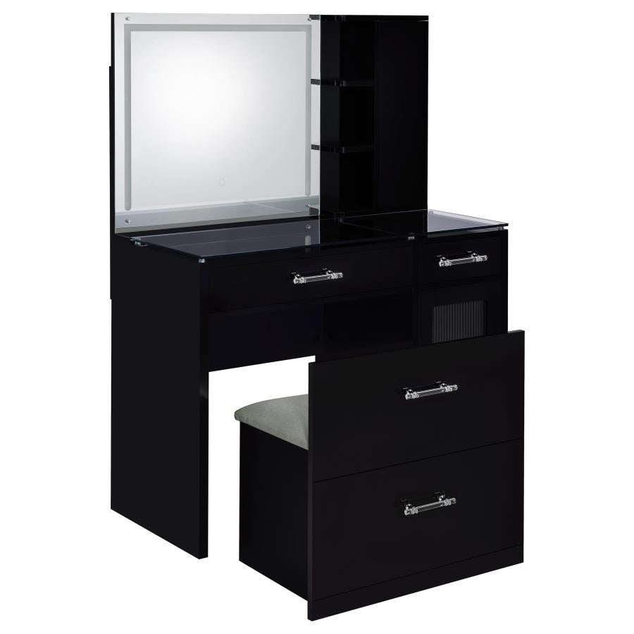 Flora 2-Drawer Vanity Set With Led Mirror Black High Gloss