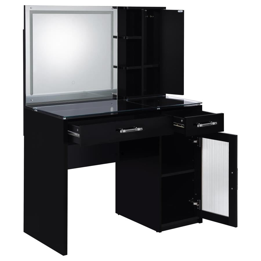 Flora 2-Drawer Vanity Set With Led Mirror Black High Gloss