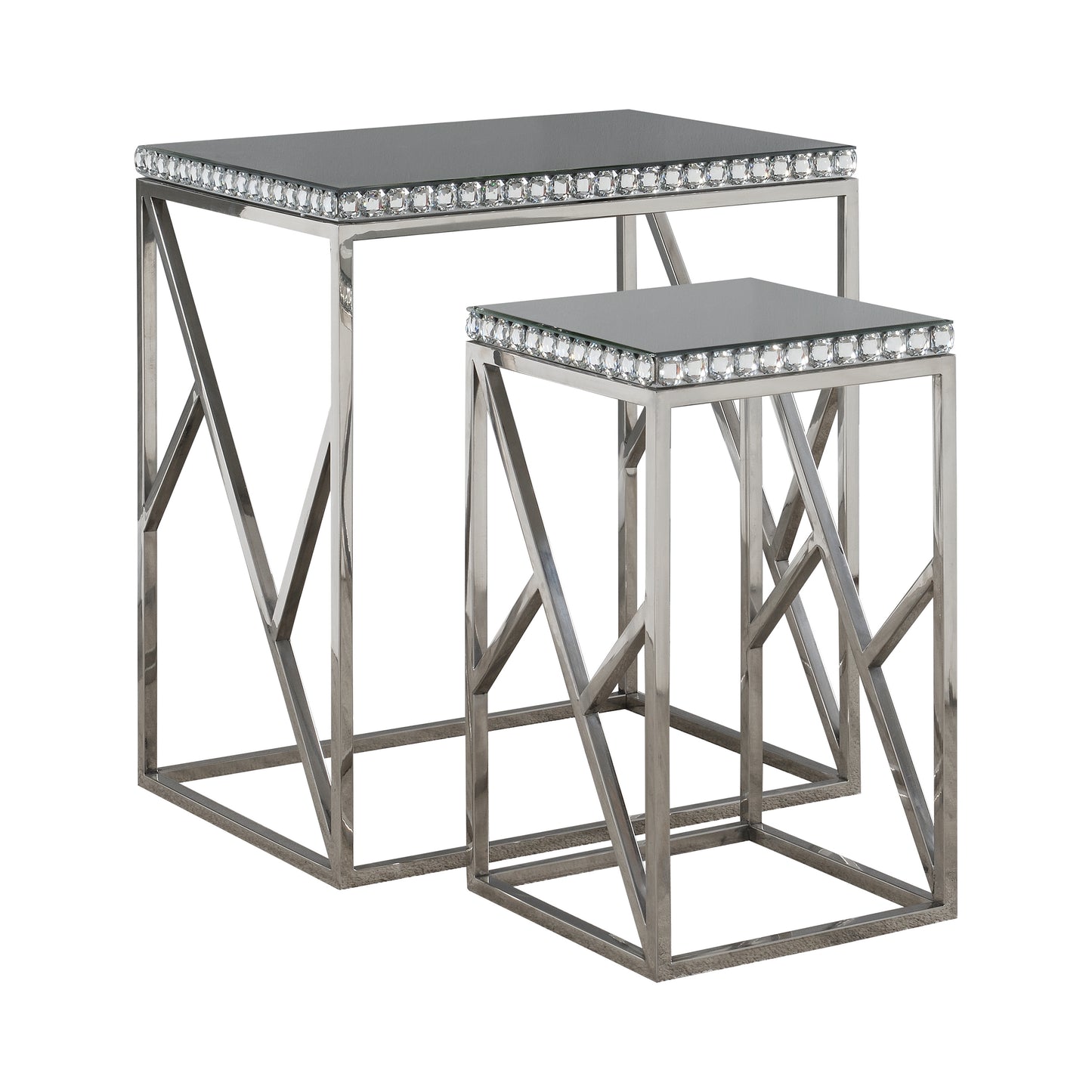 Betsy 2-piece Mirror Top Nesting Tables Silver