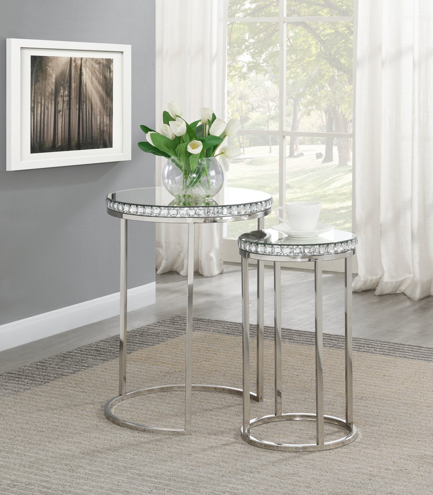 Addison 2-piece Round Nesting Table Silver