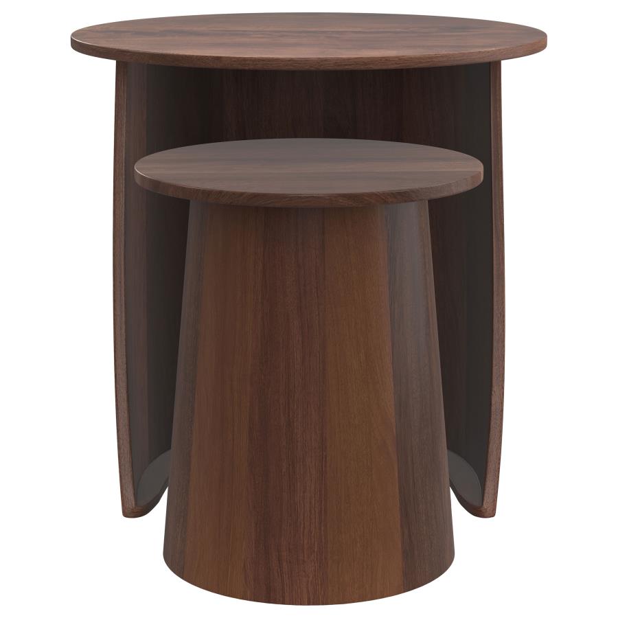 Yency 2-Piece Round Mango Wood Nesting Table Set Dark Brown Mango