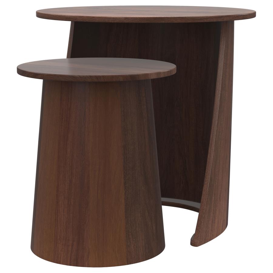 Yency 2-Piece Round Mango Wood Nesting Table Set Dark Brown Mango