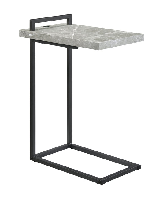 Maxwell C-shaped Side Table USB Charging Grey Faux Marble