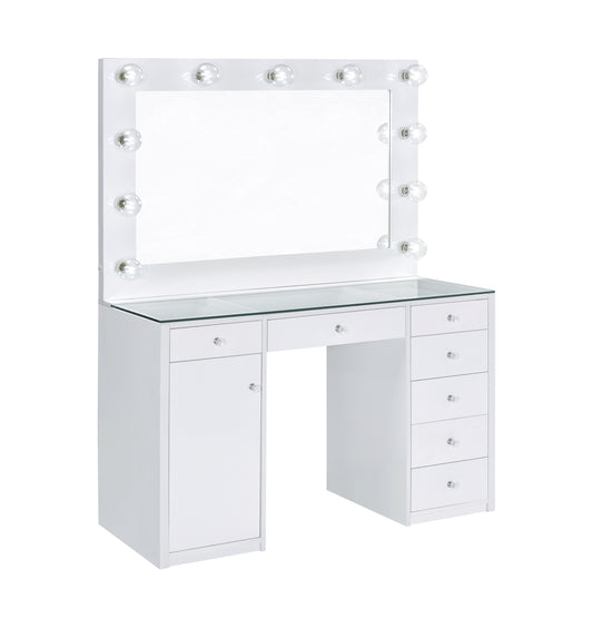 Acena 7-drawer Vanity Set with Lighting White High Gloss