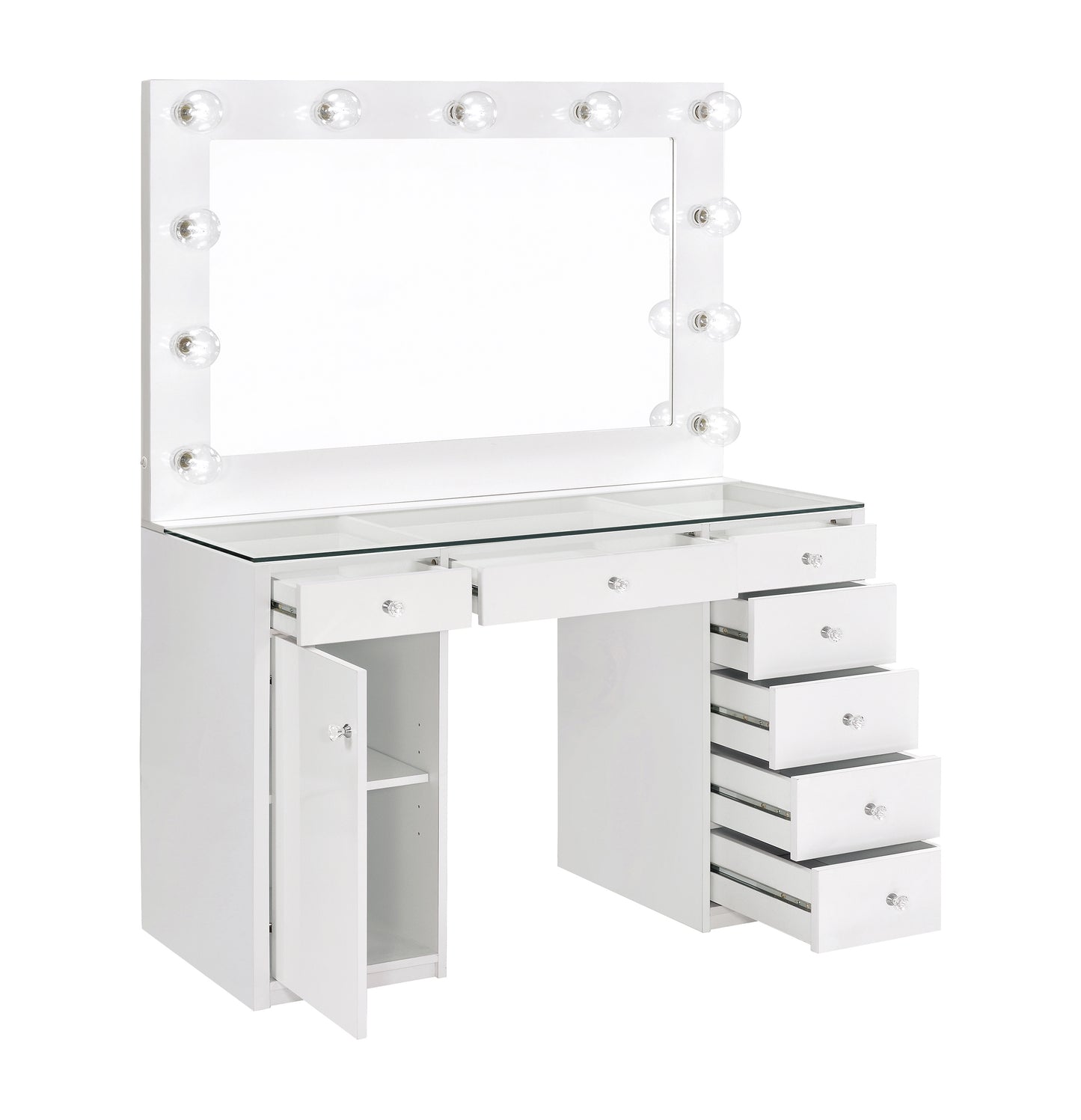 Acena 7-drawer Vanity Set with Lighting White High Gloss