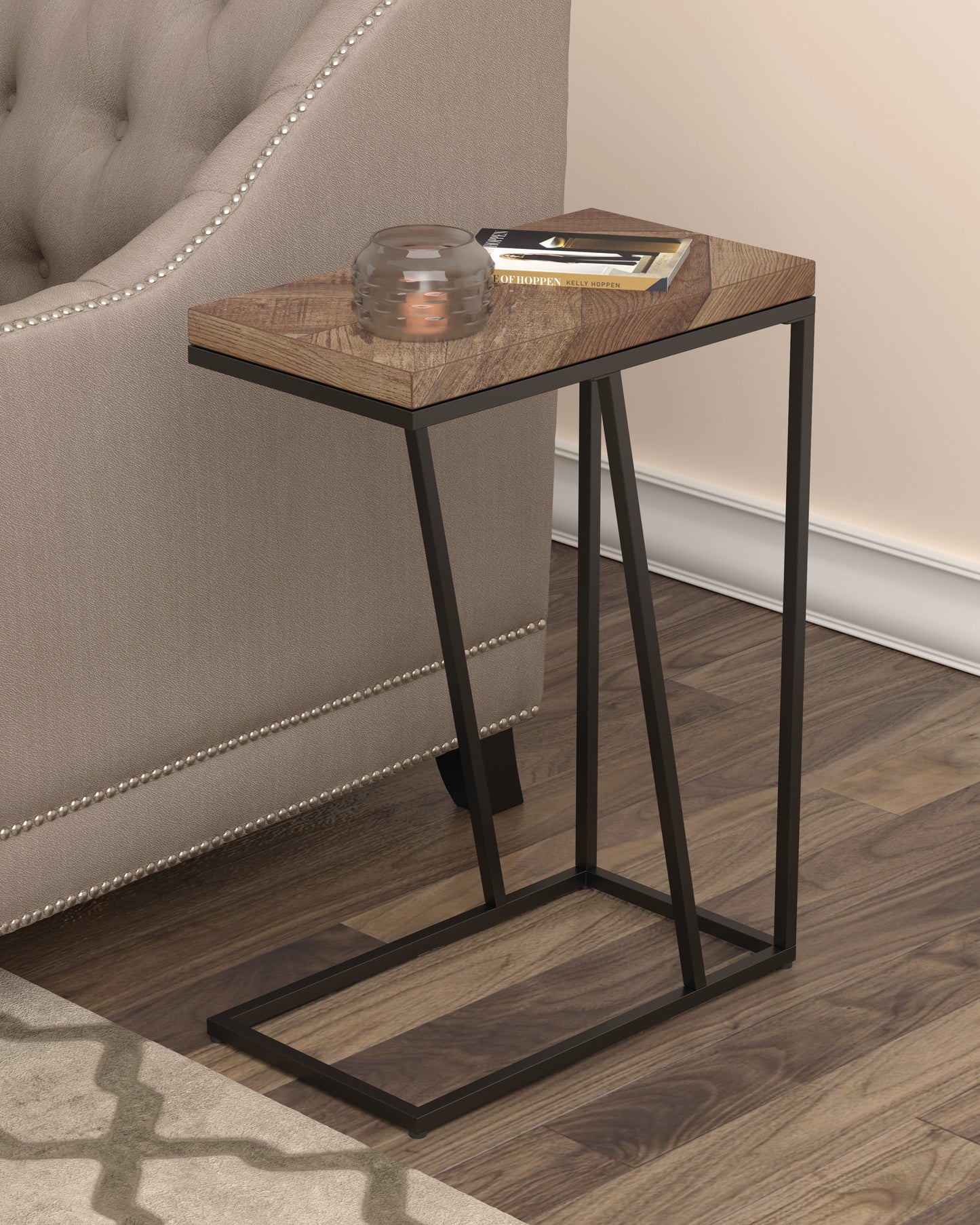 Sergio Engineered Wood C-Shaped Side Table Rustic Tobacco
