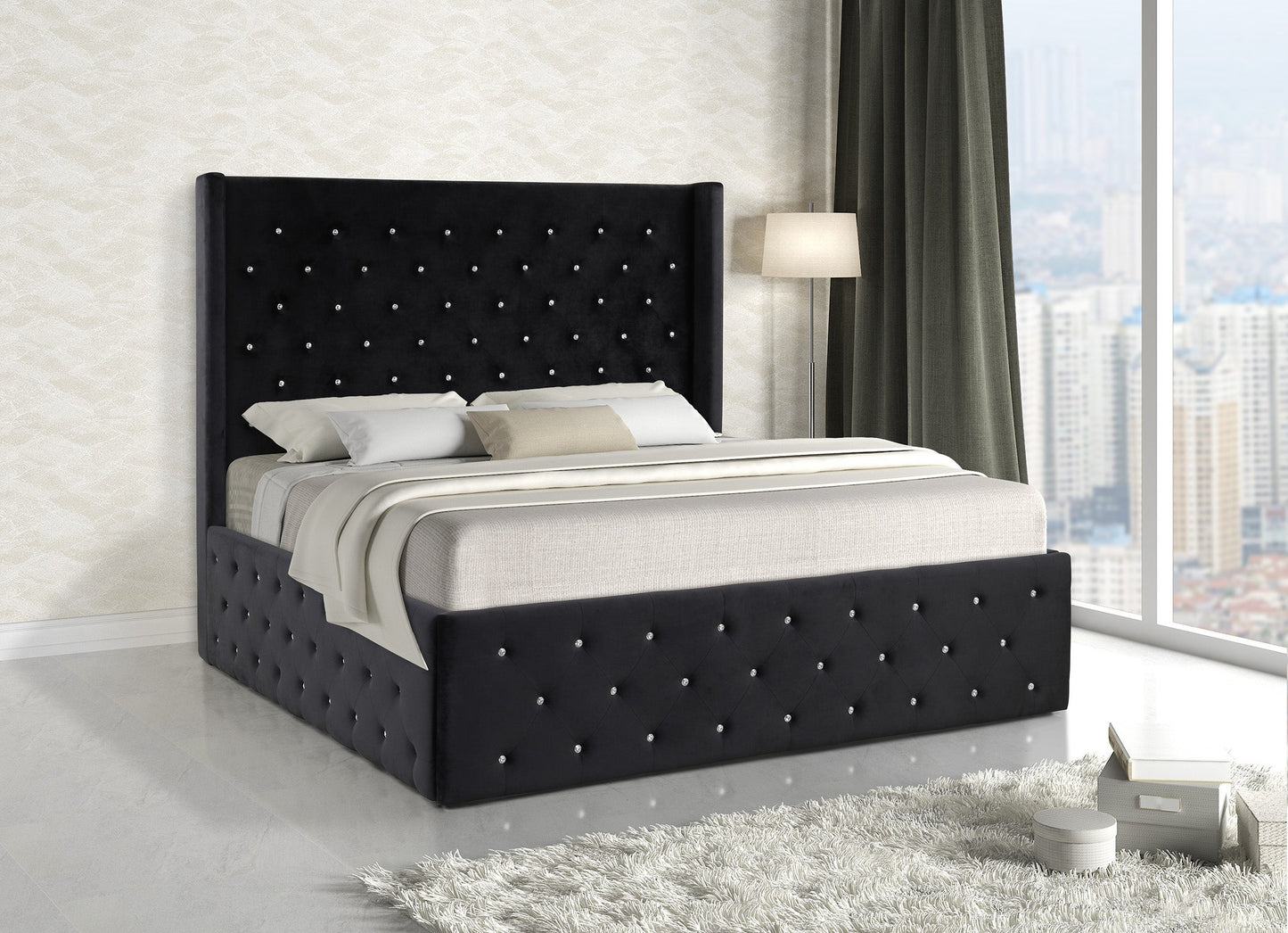 Black Velvet Platform Queen Bed - ATL FURNITURE