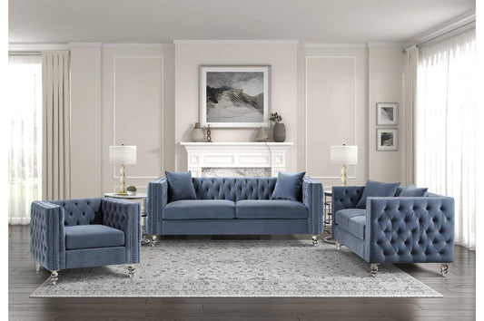 Homelegance - Orina 3 Piece Living Room Set In Blue - 9349Dbu-3-2-1 - ATL FURNITURE