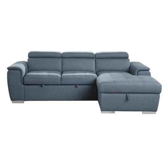 Homelegance - Berel 2-Piece Sectional With Pull-Out Bed And Adjustable Headrests In Blue - 9355Bu*22Lrc - ATL FURNITURE