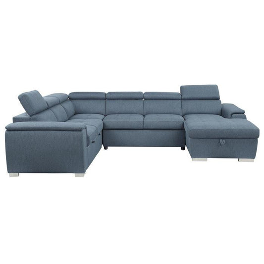 Homelegance - Berel 4-Piece Sectional With Pull-Out Bed And Adjustable Headrests In Blue - 9355Bu*42Lrc - ATL FURNITURE