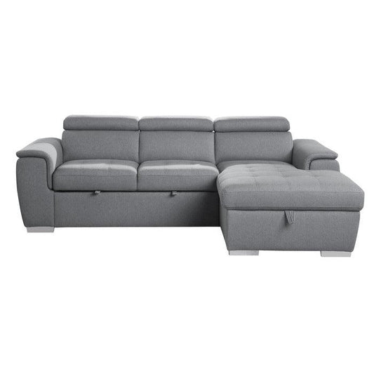 Homelegance - Berel 2-Piece Sectional With Pull-Out Bed And Adjustable Headrests In Gray - 9355Gy*22Lrc - ATL FURNITURE