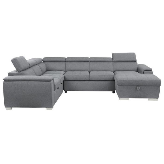 Homelegance - Berel 4-Piece Sectional With Pull-Out Bed And Adjustable Headrests In Gray - 9355Gy*42Lrc - ATL FURNITURE