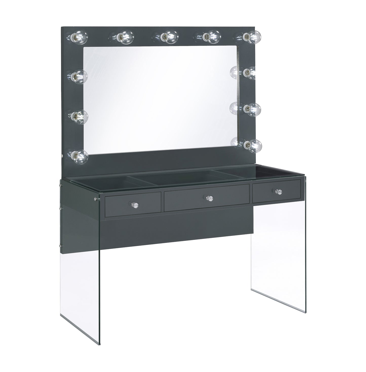 Afshan 3-drawer Vanity Set with Lighting Grey High Gloss