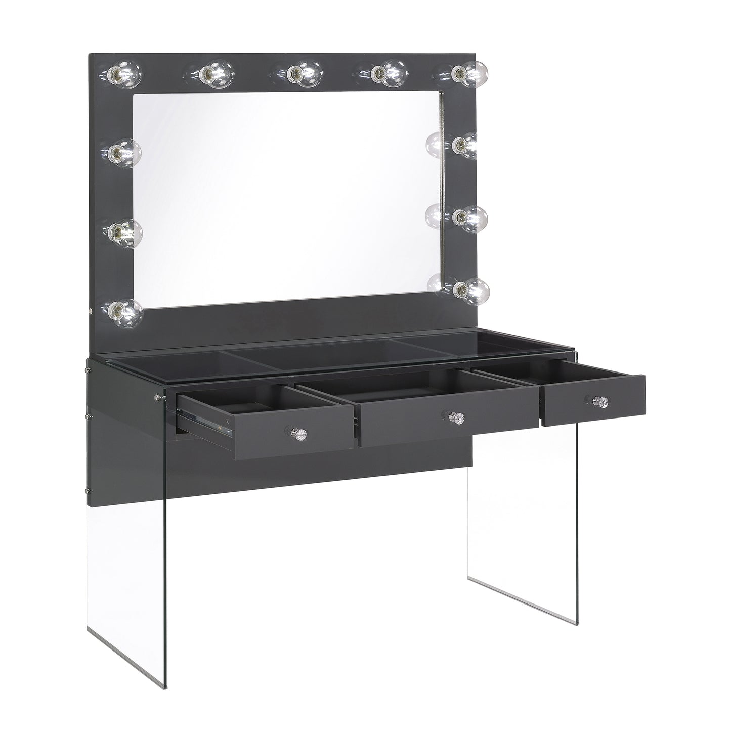 Afshan 3-drawer Vanity Set with Lighting Grey High Gloss