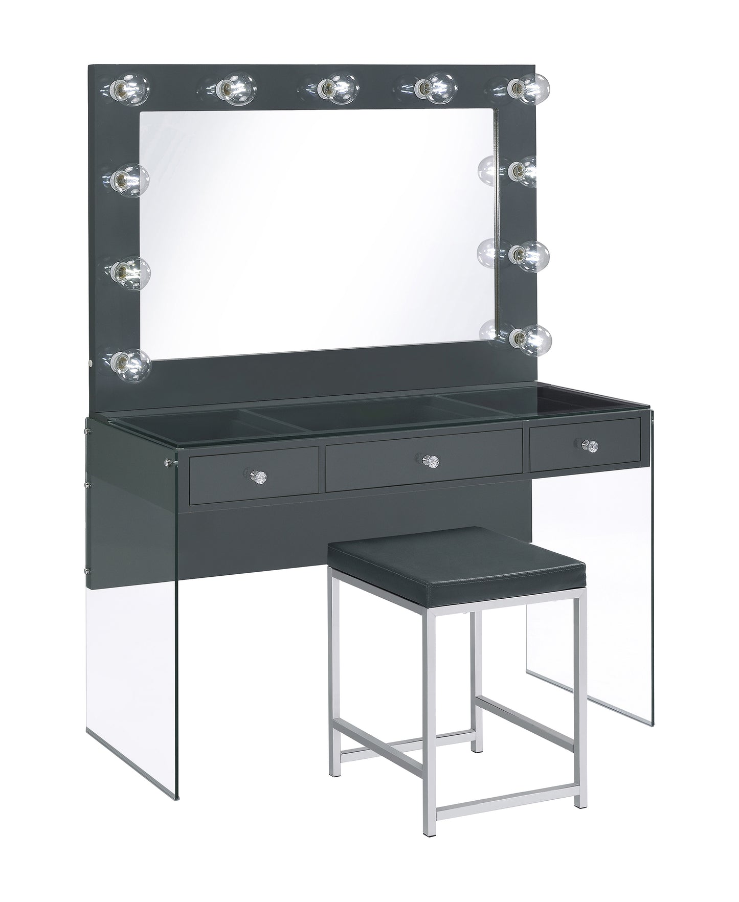 Afshan 3-drawer Vanity Set with Lighting Grey High Gloss