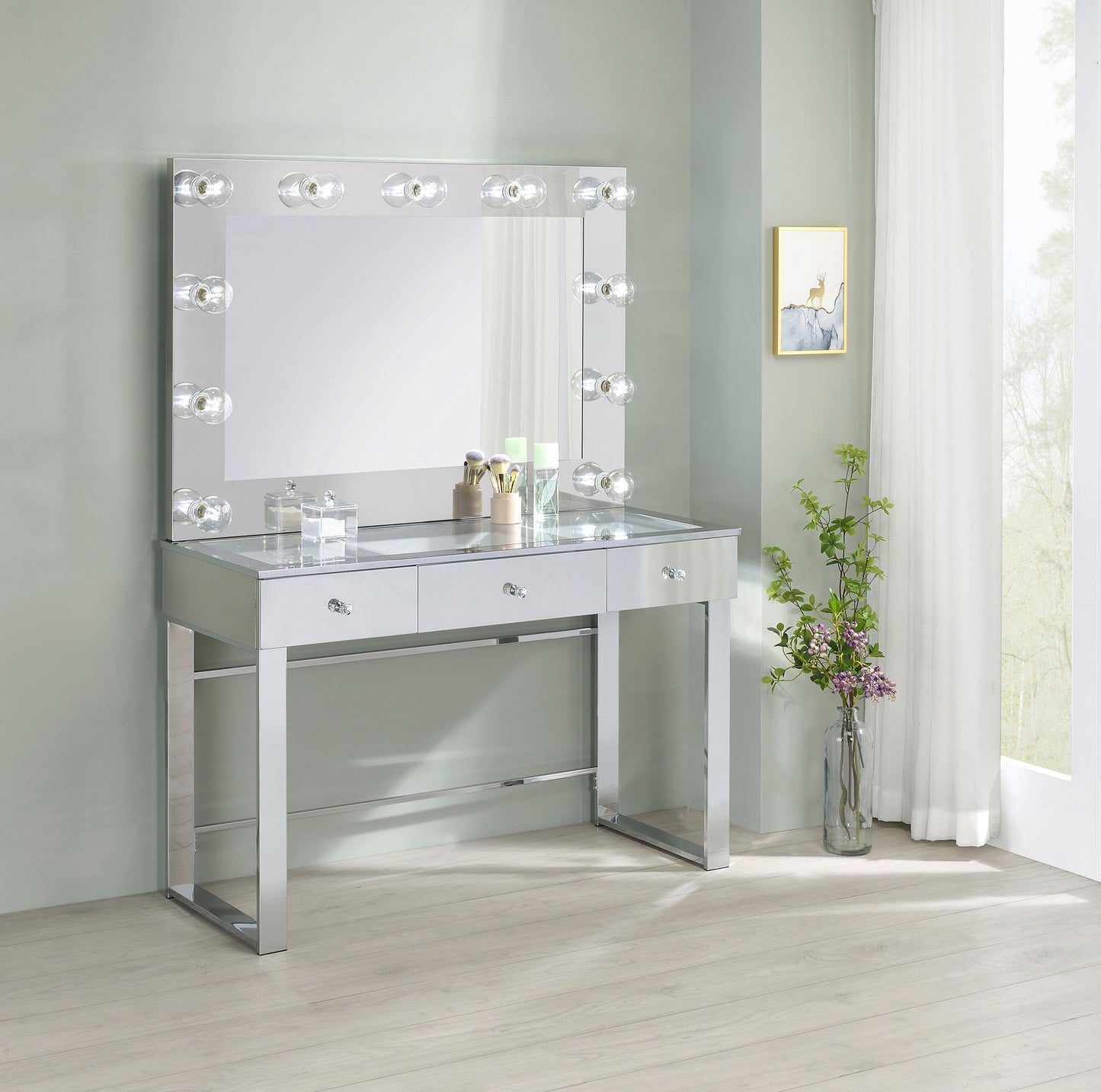 Umbridge 3-drawer Vanity Set with Lighting Chrome and White