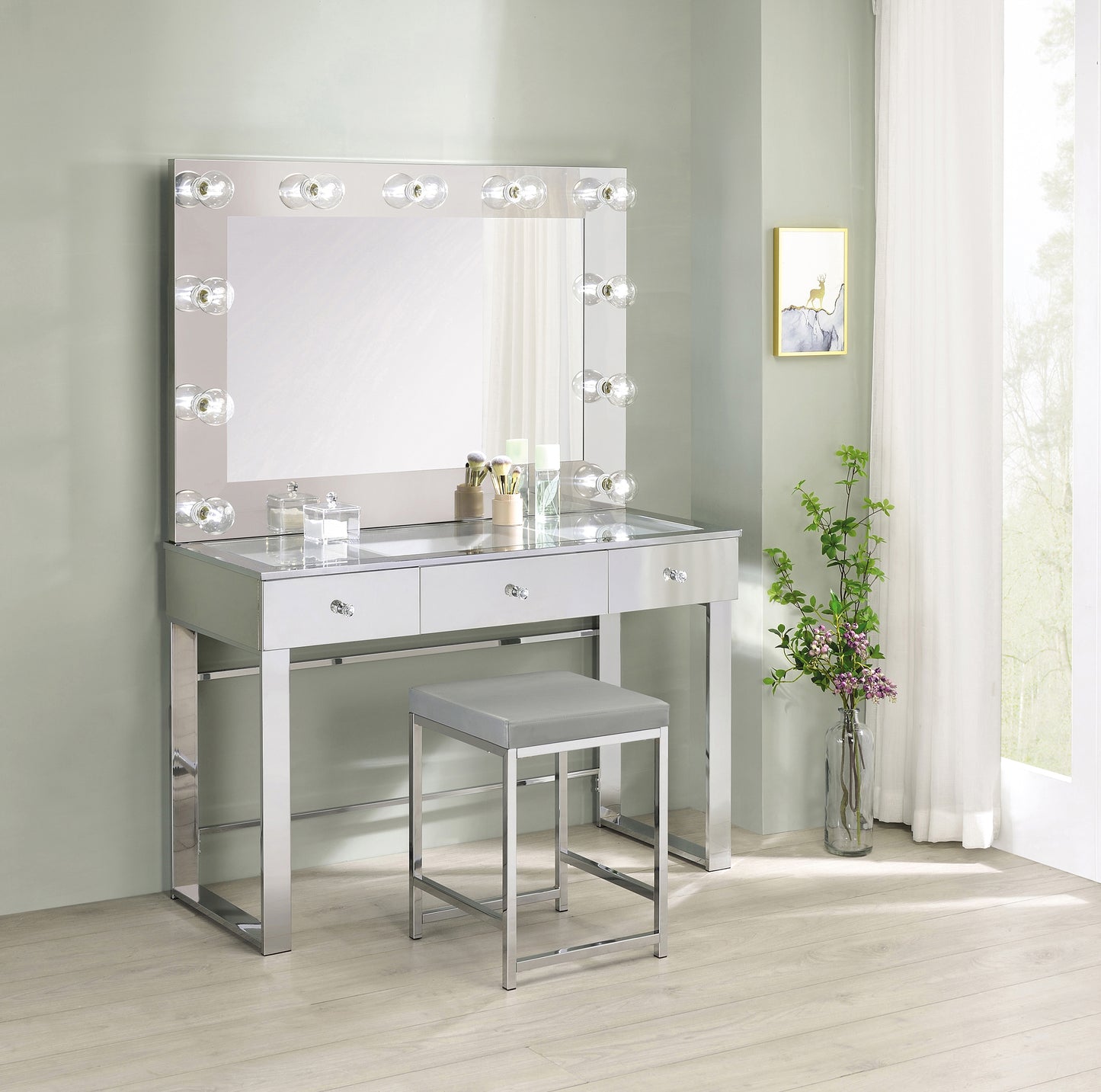 Umbridge 3-drawer Vanity Set with Lighting Chrome and White