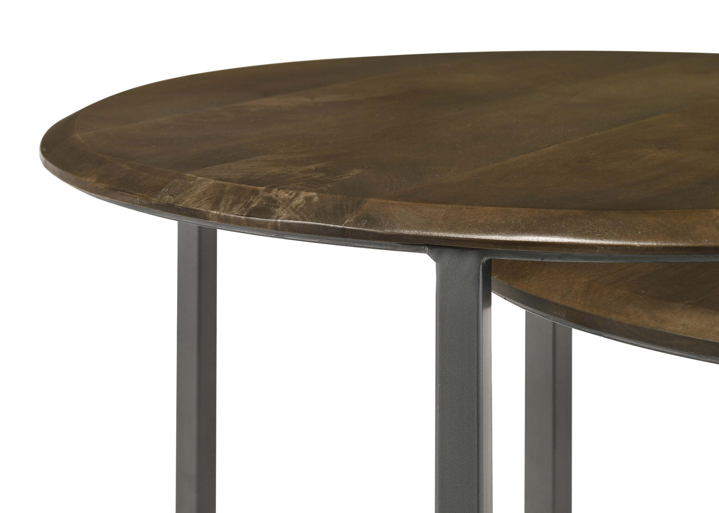 Deja 3-piece Round Nesting Table Set Natural and Gunmetal