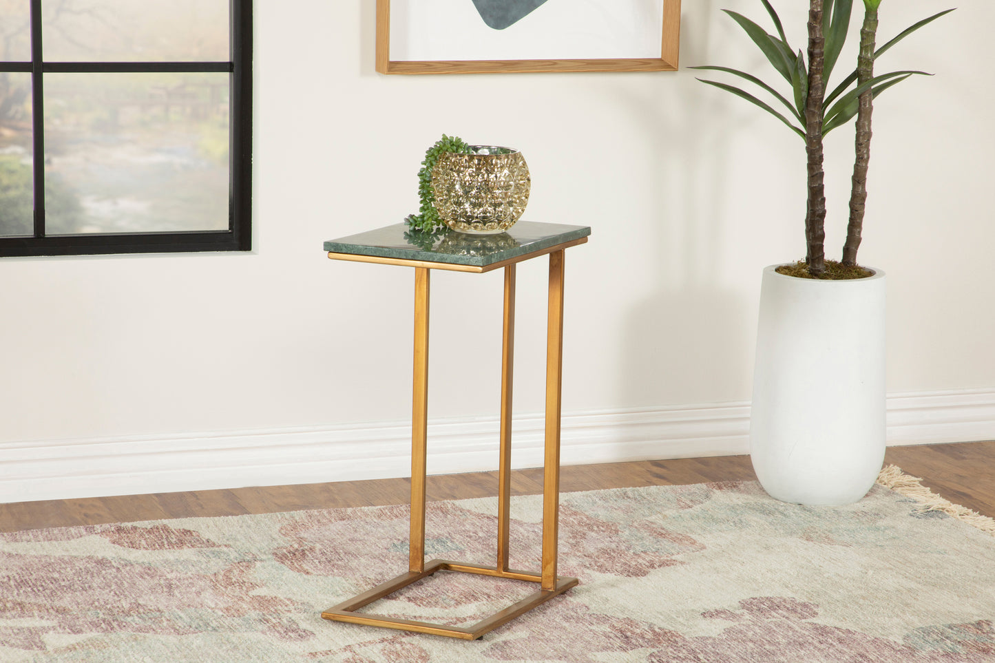Vicente Marble Top C-Shaped Sofa Side Table Green