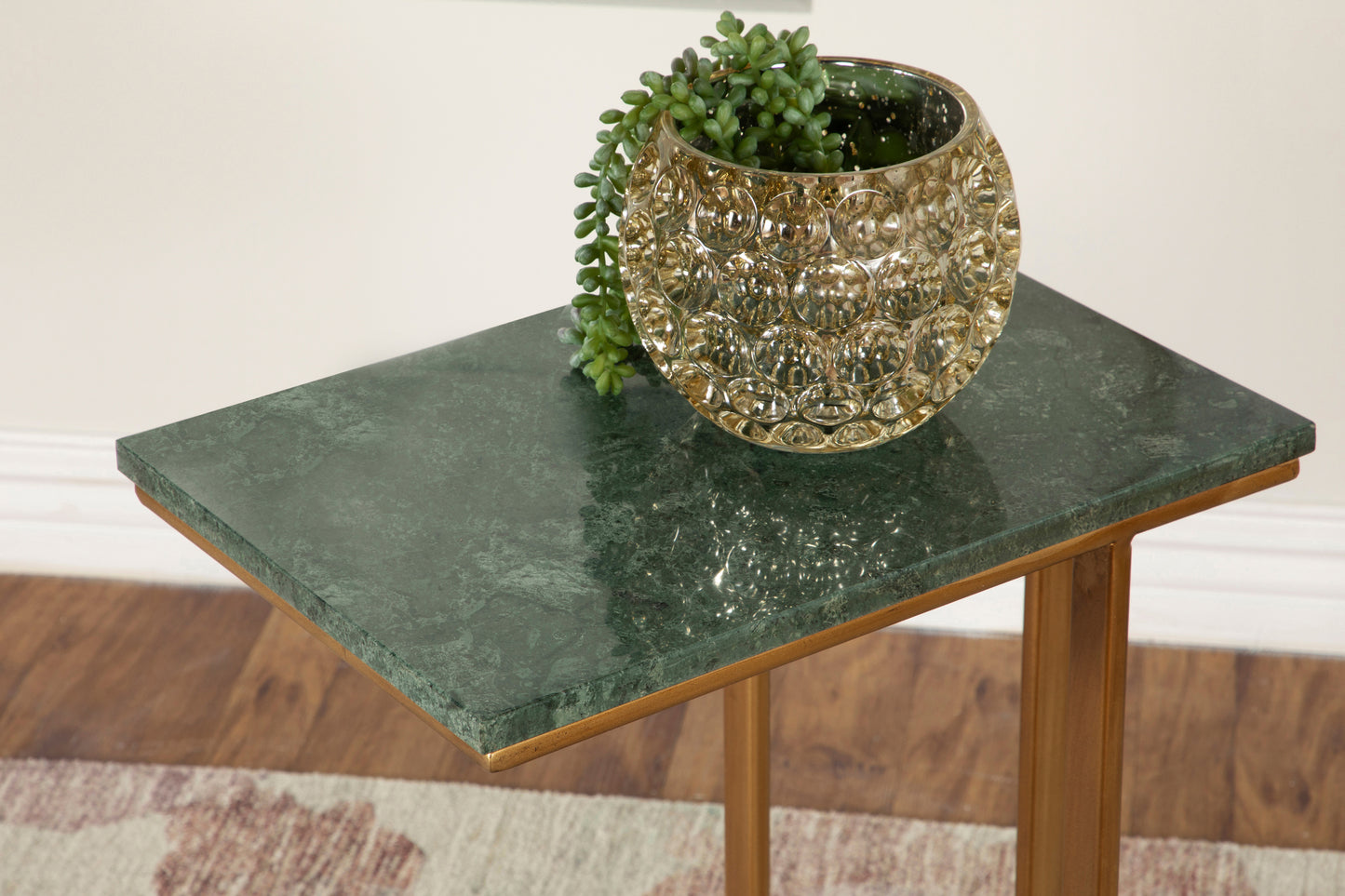Vicente Marble Top C-Shaped Sofa Side Table Green