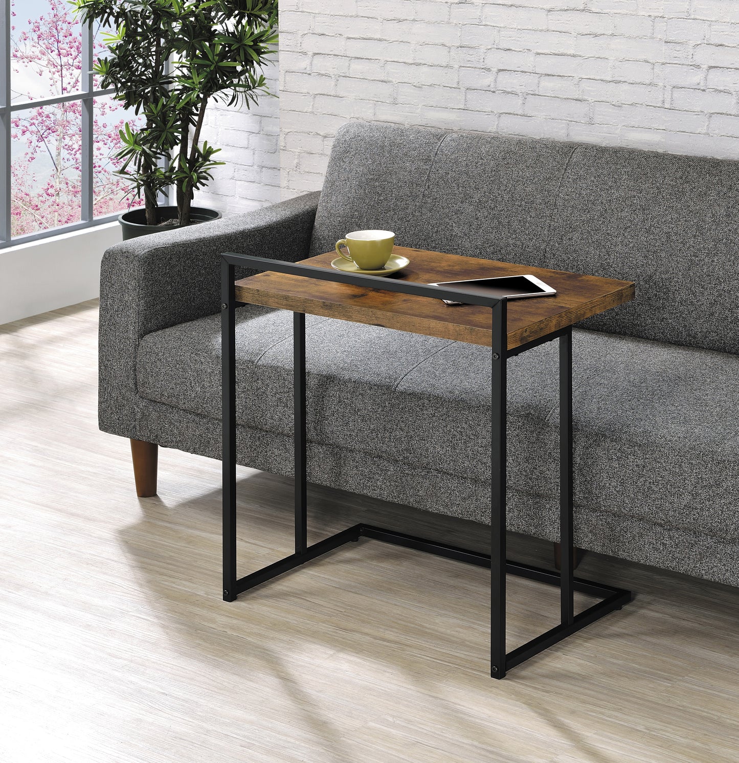Dani Rectangular C-Shaped Sofa Side Table Rustic Nutmeg