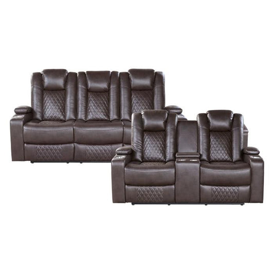 Homelegance - Caelan 2 Piece Power Reclining Sofa Set In Dark Brown - 9366Db*2Pwh - ATL FURNITURE