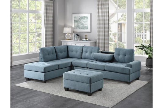 Homelegance - Dunstan 3-Piece Reversible Sectional With Ottoman In Blue - 9367Bu*Sc-4 - ATL FURNITURE