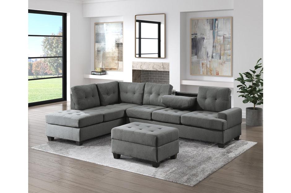 Homelegance - Dunstan 3-Piece Reversible Sectional With Ottoman In Dark Gray - 9367Dg*Sc-4 - ATL FURNITURE