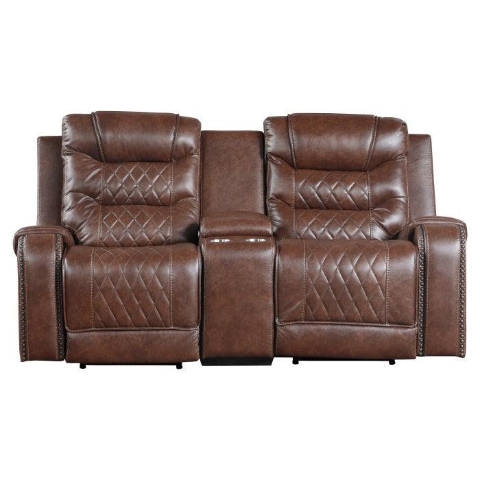 Homelegance - Putnam Power Double Reclining Love Seat With Center Console, Receptacles And Usb Port In Brown - 9405Br-2Pw - ATL FURNITURE