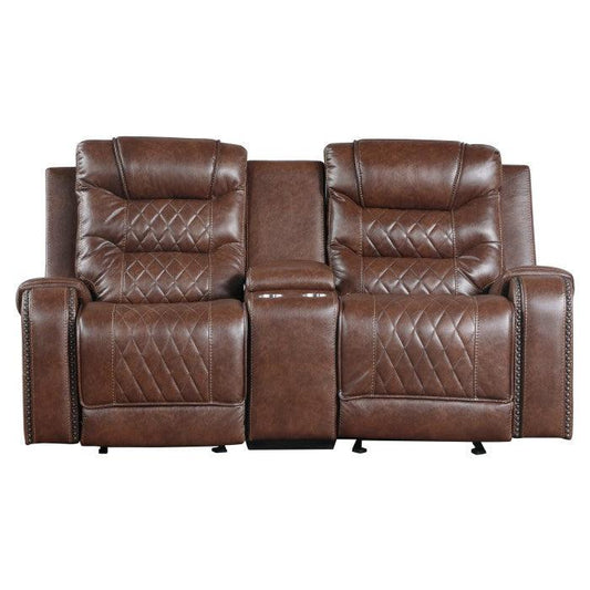 Homelegance - Putnam Double Glider Reclining Love Seat With Center Console, Receptacles And Usb Port In Brown - 9405Br-2 - ATL FURNITURE