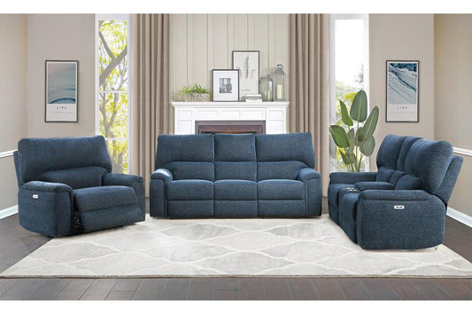 Homelegance - Dickinson 3 Piece Power Double Reclining Living Room Set In Indigo - 9413In-3Pwh-2-1 - ATL FURNITURE