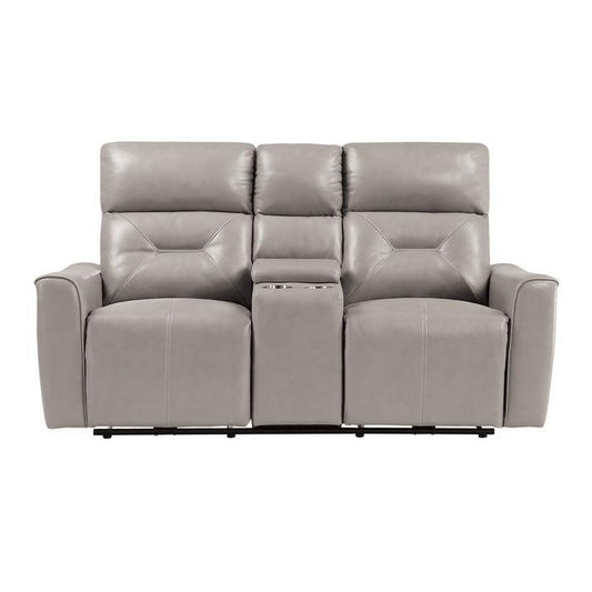 Homelegance - Burwell Power Double Reclining Love Seat With Center Console And Usb Ports In Light Gray - 9446Cb-2Pw - ATL FURNITURE