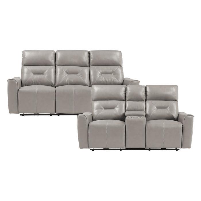 Homelegance - Burwell 2 Piece Double Reclining Sofa Set In Light Gray - 9446Cb*2Pw - ATL FURNITURE