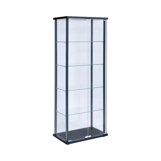 Delphinium 5-shelf Clear Glass Curio Display Cabinet Black