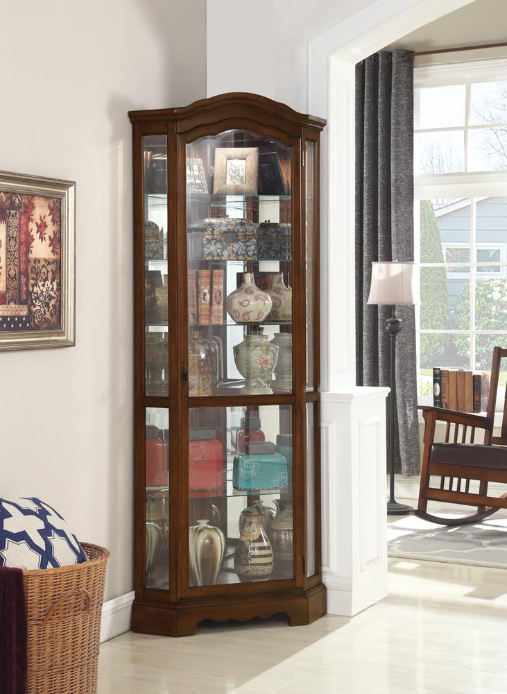 Traditional Rich Brown Corner Curio Cabinet - ATL FURNITURE