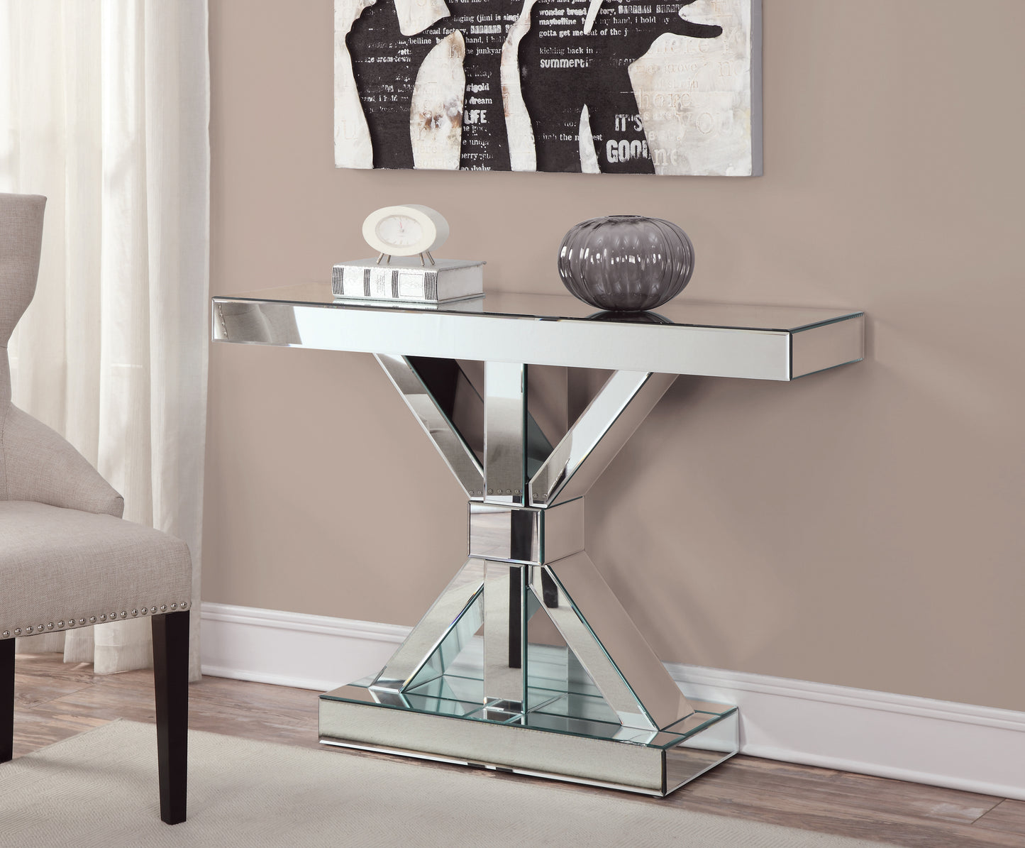 Lurlynn X-shaped Mirrored Entryway Console Table Silver