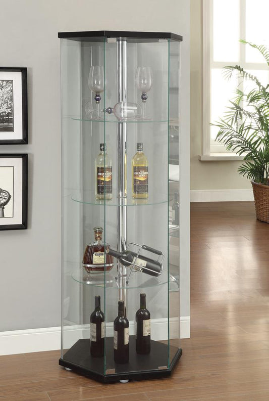 Traditional Glass Hexagon Curio Cabinet - ATL FURNITURE