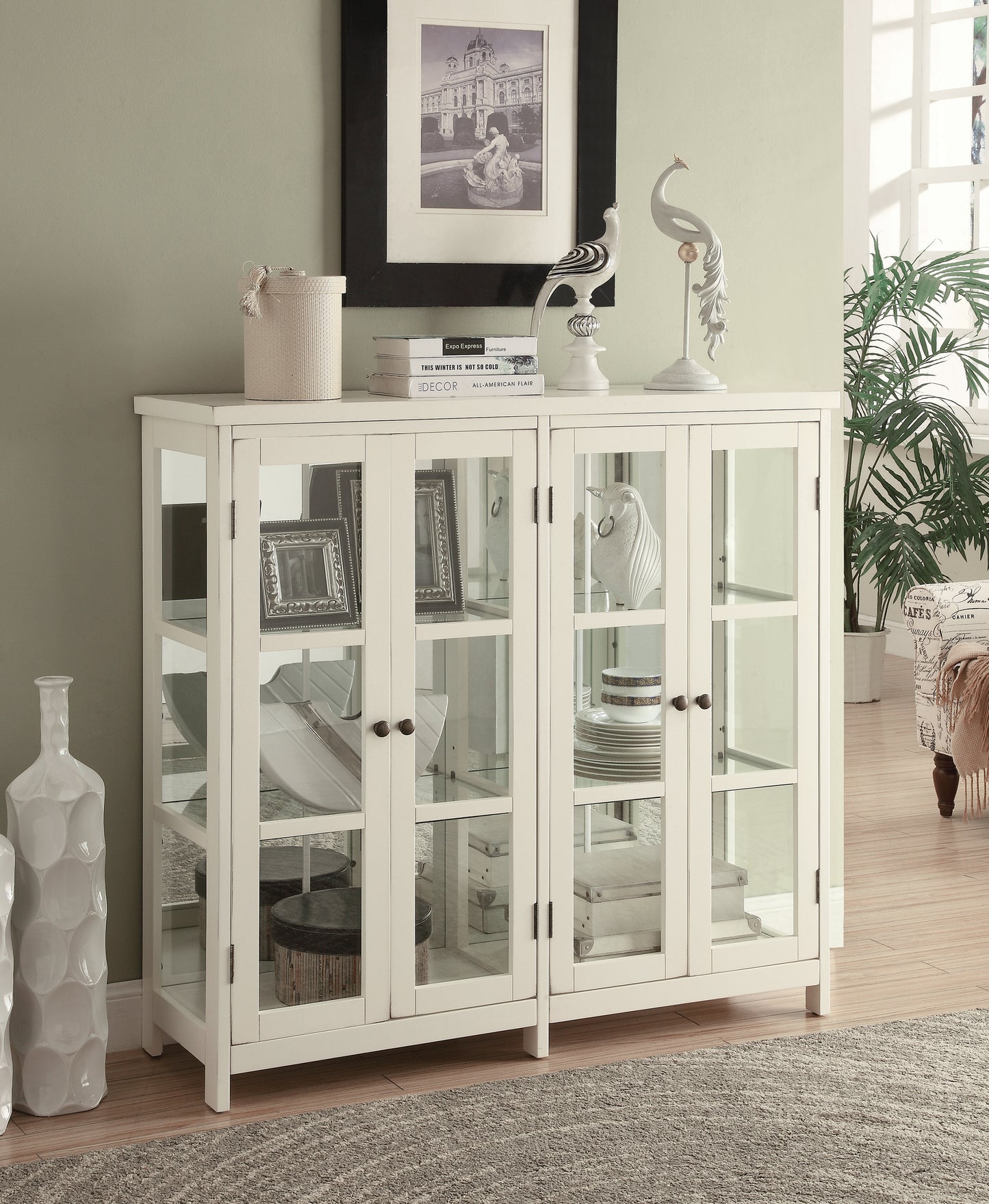 Sable 4-door Wood Accent Storage Display Cabinet Off White