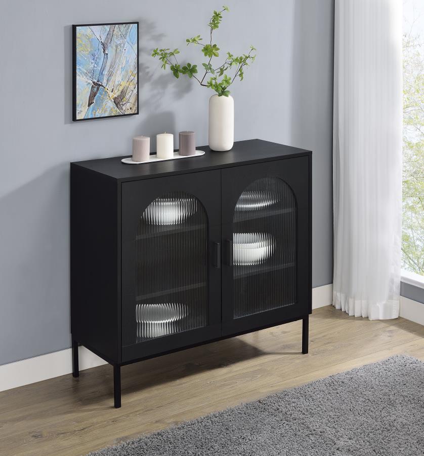 Jess 2-Door Arched Fluted Glass Accent Cabinet Black
