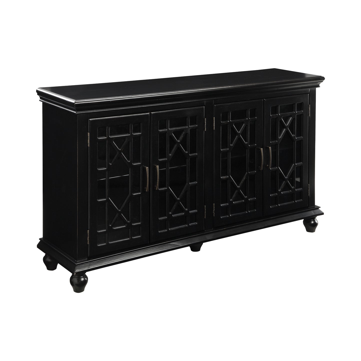Kovu 4-door Wood Lattice Storage Accent Cabinet Black