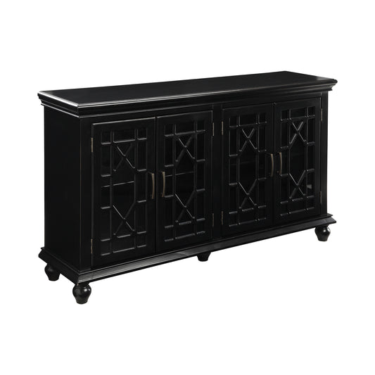 Kovu 4-door Wood Lattice Storage Accent Cabinet Black